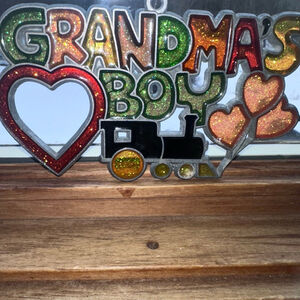 Vintage Suncatcher Stained Glass Metal Glitter Grandma’s Boy Train Ornament